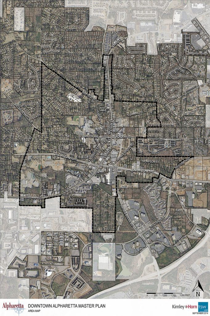 Arial Map of the 2015 Downtown Alpharetta Master Plan area
